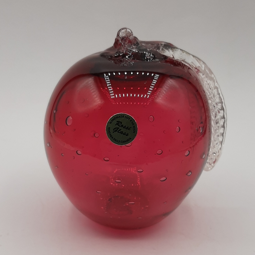 Vintage Angelo Rossi Cranberry Glass Apple Figurine Handmade Original Sticker
